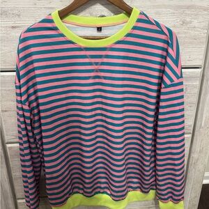 Boutine LA Pink and Blue Striped Long Sleeve Tee